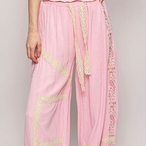 🔥050 NWOT Vintage Washed Embroidery Trim Point Gauze Jogger Pants FIRM